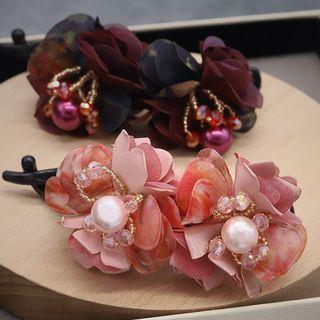 Faux Pearl Rhinestone Floral Hair Clip
