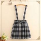 Gingham Suspender Pleated Skirt As Shown In Figure - One Size