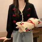 V-neck Cherry Embroidered Long-sleeve Cardigan