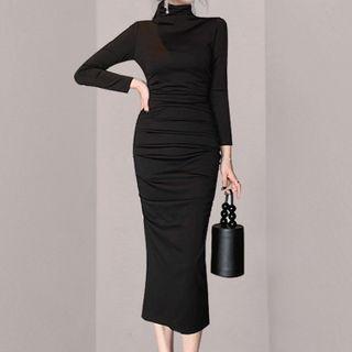 Long-sleeve Mock-neck Midi Bodycon Dress