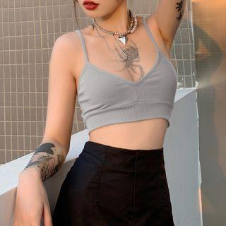 Set: Rib Cropped Knit Camisole Top + Knit Light Jacket