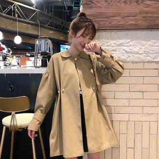 Faux Pearl Buttoned Trench Coat Khaki - One Size
