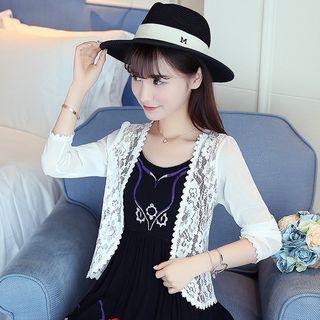 Lace Panel Cropped Cardigan