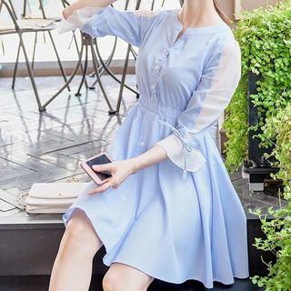 Ruffle-sleeve Gather-waist Shirtdress