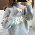 Mock-neck Snowflake Jacquard Sweater