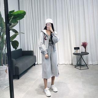 Set: Embroidered Zip Hoodie + Wide-leg Pants