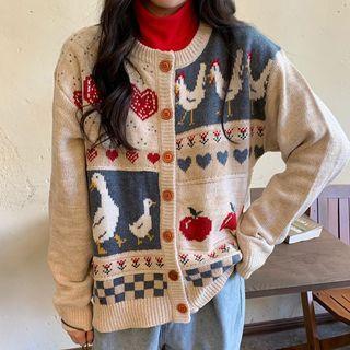 Duck Print Cardigan Apple & Duck - White & Airy Blue - One Size