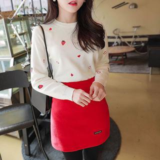 Strawberry Heart-embroidered Knit Top