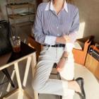 Wide-cuff Stripe Shirt   Navy Blue - One Size