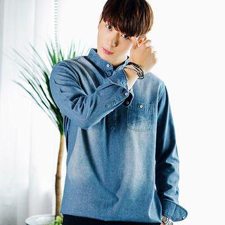 Dual-pocket Half-placket Denim Top