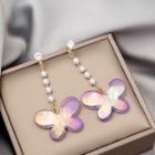 Rhinestone Faux Pearl Butterfly Acrylic Dangle Earring