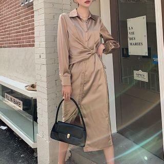 Asymmetrical Tie-waist Midi Shirtdress