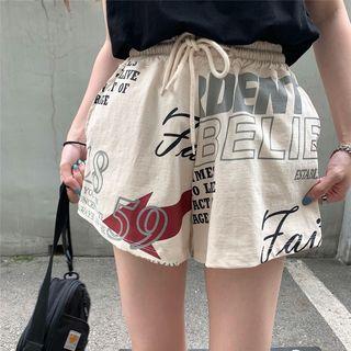 Lettering Drawstring Shorts / T-shirt / Tank Top