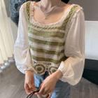 Mock Two-piece Knit Blouse Green - One Size