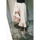 Frill-hed Shirred Midi Skirt