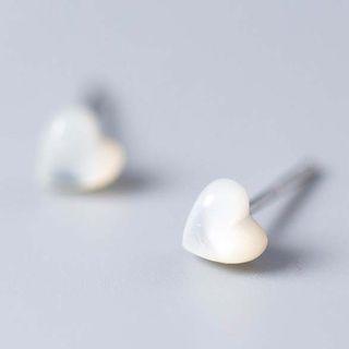 925 Sterling Silver Cat Eye Stone Heart Earring S925 Silver - 1 Pair - Love Heart - White - One Size