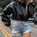 Cropped Patent Hoodie