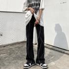 Mid Rise Contrast Stitched Wide Leg Jeans