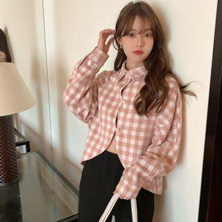 Gingham Check Cropped Button Jacket