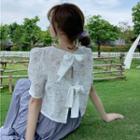 Round Neck Floral Puff Short Sleeve Crop Top / Plain Tiered Maxi Skirt