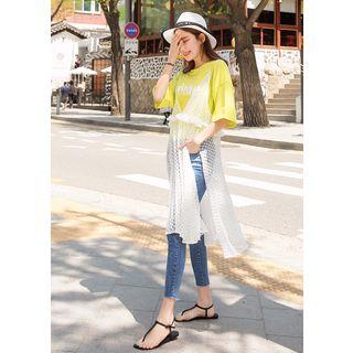 Sleeveless Frill-trim Sheer Lace Long Dress