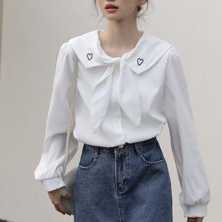 Collared Heart Embroidered Blouse