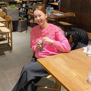 Flower Crochet Capelet Sweatshirt