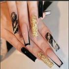 Pointed Faux Nail Tips W080 - Black & Gold - One Size
