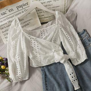 Eyelet Wrapped Crop Top White - One Size