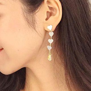 925 Sterling Sliver Heart Rhinestone Drop Earring / Clip-on Earring