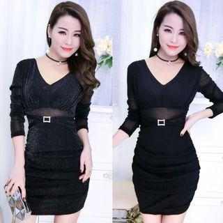 V-neck Long-sleeve Cutout Dress