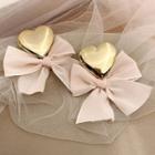 Heart Alloy Bow Chiffon Dangle Earring C-78 - 1 Pair - Gold & Pink - One Size