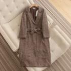 Notch Lapel Plaid Tie-waist Coat