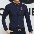 Contrast Collar Shirt With Pin