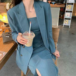 Set: Plain Blazer + Spaghetti Strap Dress