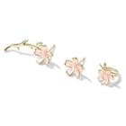 Set Of 3: Flower Stud Earring Set Of 3 - Silver Needle Earrings - Gold - One Size