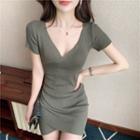 Short-sleeve Ribbed Mini Knit Dress