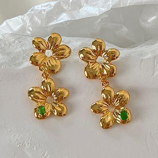 Flower Rhinestone Alloy Dangle Earring 1 Pair - S925 Silver Needle Earrings - Flower - Gold - One Size