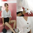 Tie-sleeve Pintuck-trim Blouse