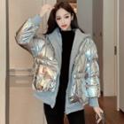 Hooded Mock Two-piece Plain Reflective Cotton Coat
