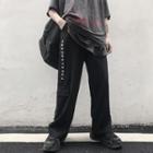 Side-pocket Lettering Embroidered Straight Pants