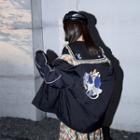 Reversible Plaid Padded Dragon Embroidered Zip Jacket