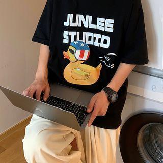 Duck & Lettering Print Oversized Tee