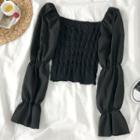 Chiffon Sleeve Knit Top Black - One Size