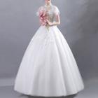 Short-sleeve Embroidered Wedding Ball Gown