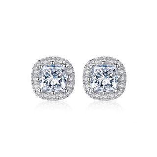 Sterling Silver Bright And Fashion Geometric Cubic Zirconia Stud Earrings Silver - One Size