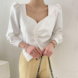 Asymmetric-hem Buttoned Blouse