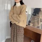 Cable Knit Cardigan / High-waist Floral Printed Skirt