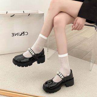 Block Heel Embellished Mary Jane Shoes