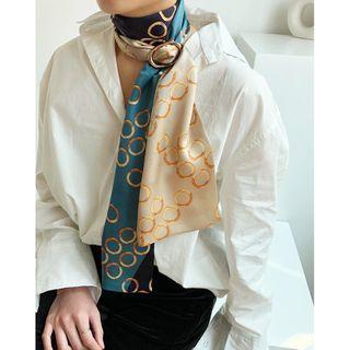 Printed Silk Scarf Blue - One Size